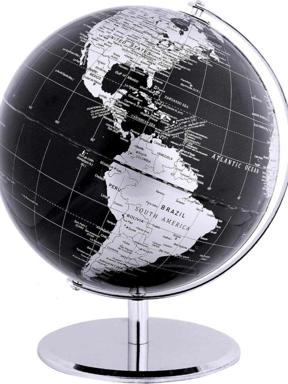 Metallic Black World Globe - 10-Inch Educational Decor for Home, Office & School